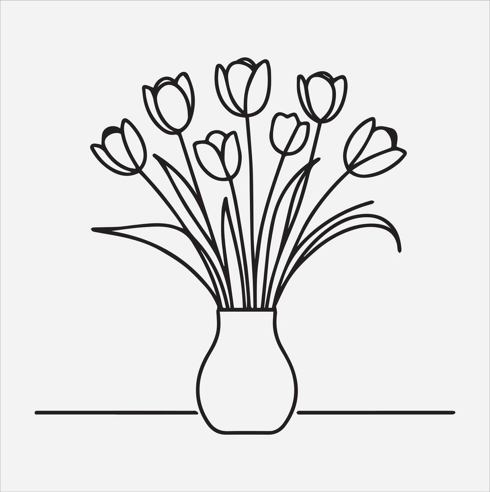 tulips in vase silhouette illustration on White Background vector