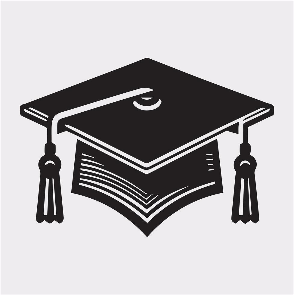 minimalist degree logo with convocation cap in black Silhouette vector