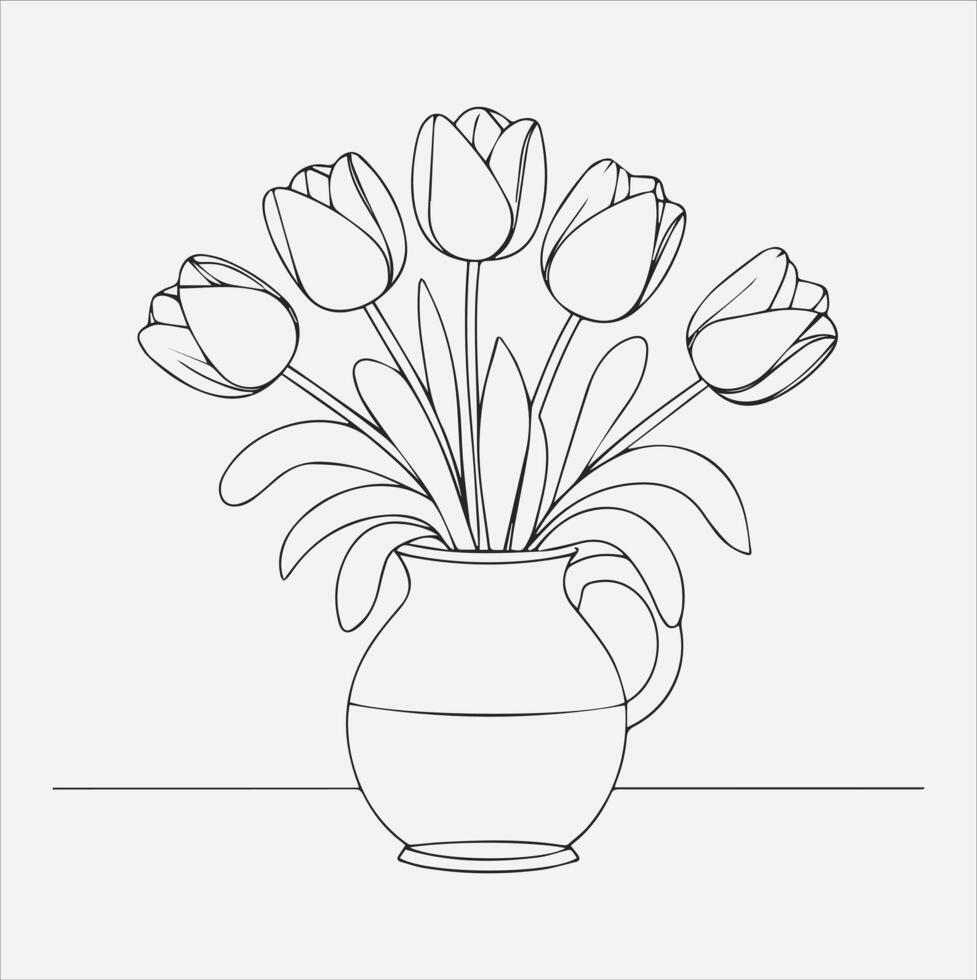 tulips in vase silhouette illustration on White Background vector