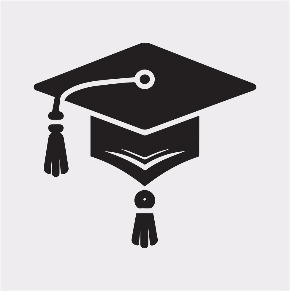 minimalist degree logo with convocation cap in black Silhouette vector