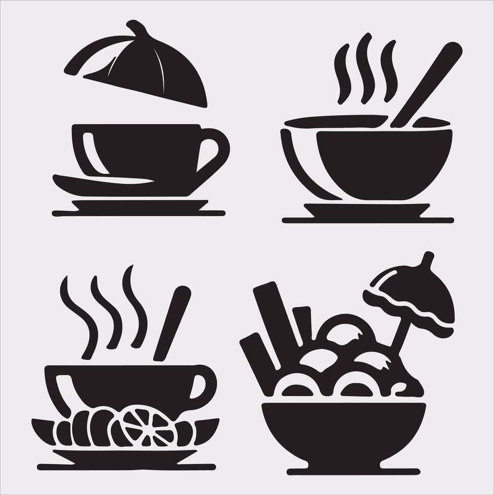 A Set of 4pcs food icon Silhouette Illustration with white Background vector