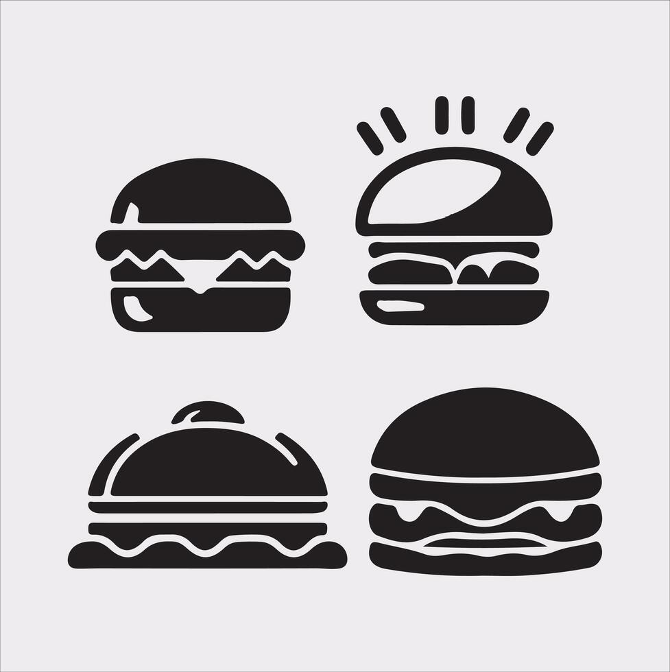 A Set of 4pcs food icon Silhouette Illustration with white Background vector