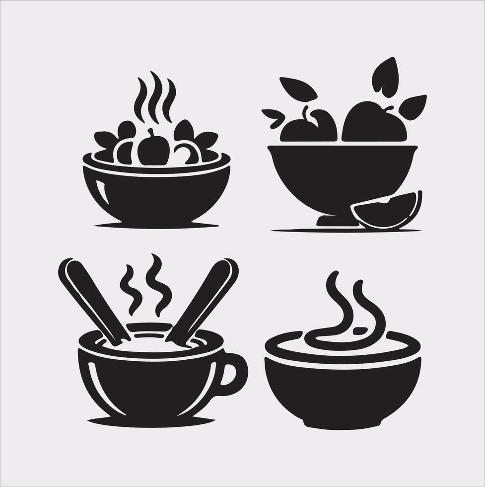 A Set of 4pcs food icon Silhouette Illustration with white Background vector