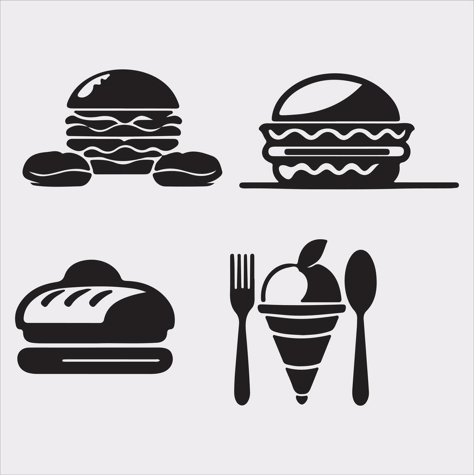 A Set of 4pcs food icon Silhouette Illustration with white Background vector