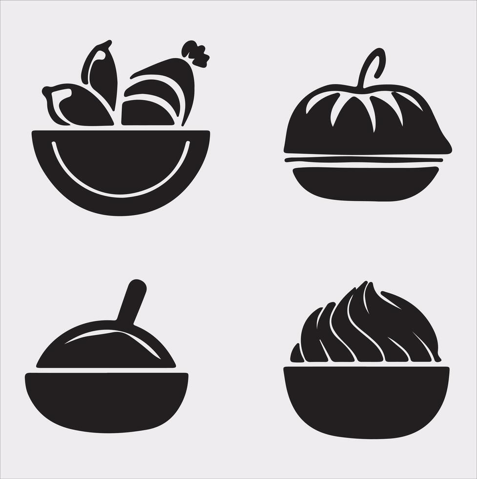A Set of 4pcs food icon Silhouette Illustration with white Background vector