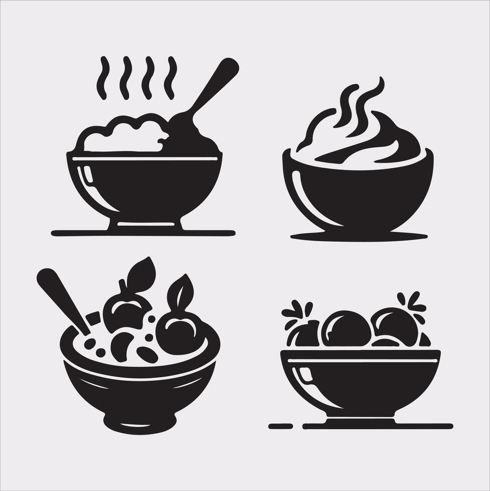 A Set of 4pcs food icon Silhouette Illustration with white Background vector
