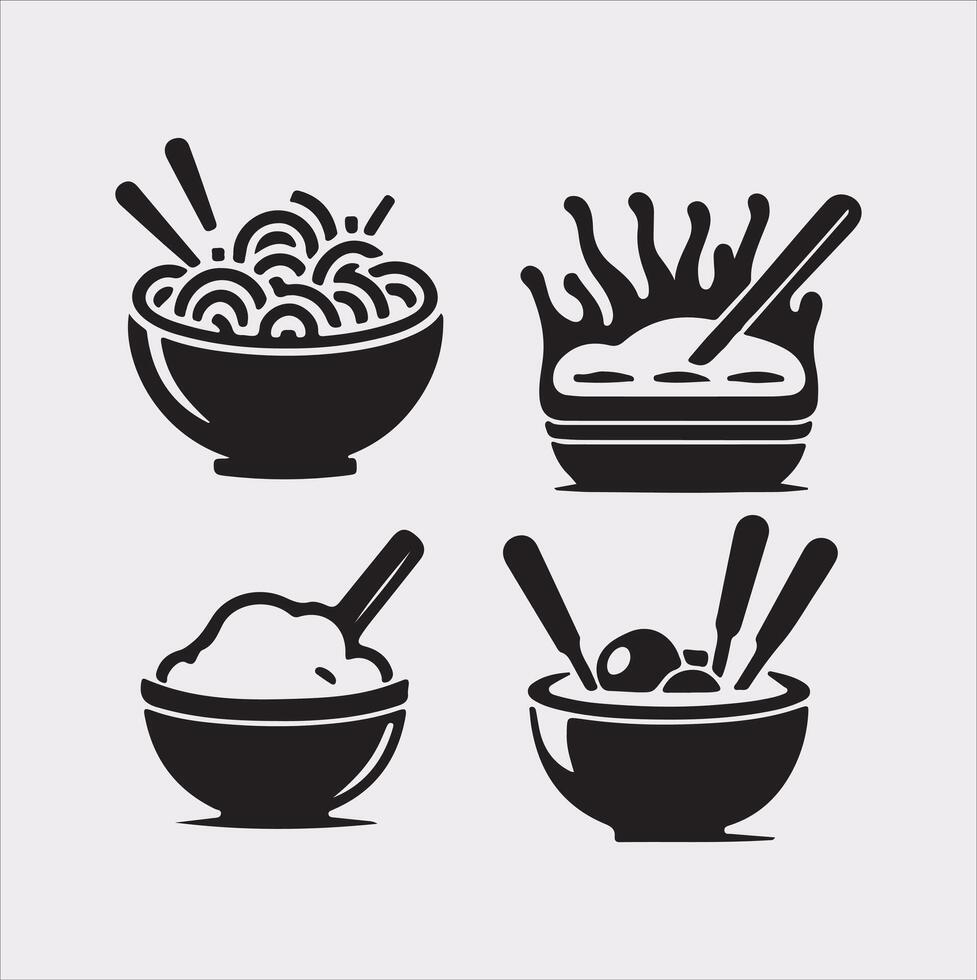 A Set of 4pcs food icon Silhouette Illustration with white Background vector