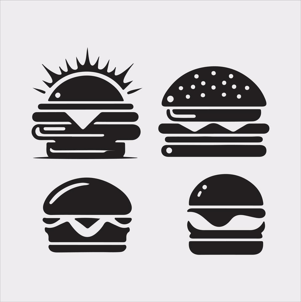 A Set of 4pcs food icon Silhouette Illustration with white Background vector