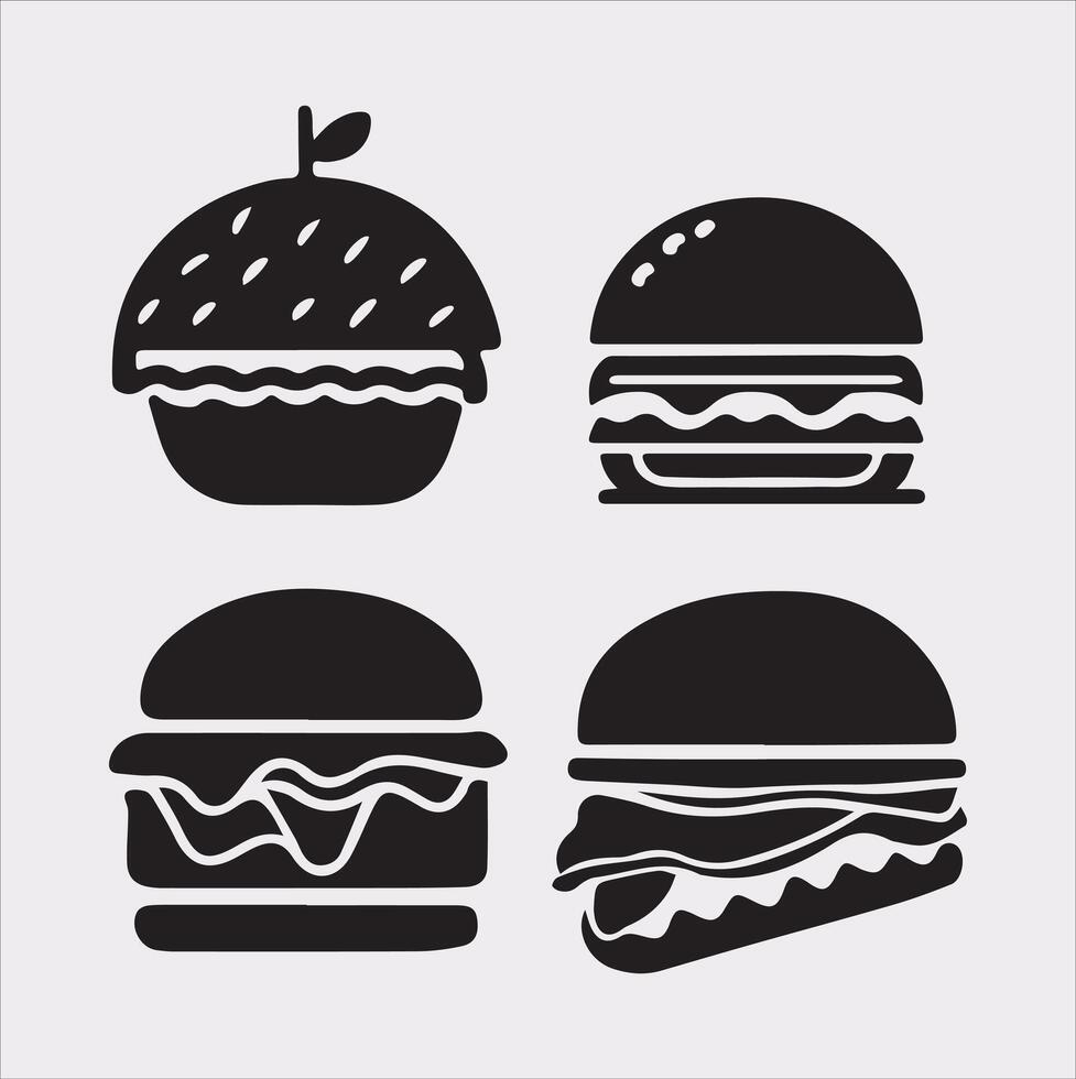 A Set of 4pcs food icon Silhouette Illustration with white Background vector
