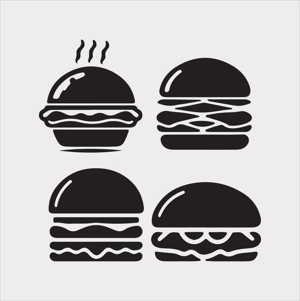A Set of 4pcs food icon Silhouette Illustration with white Background vector