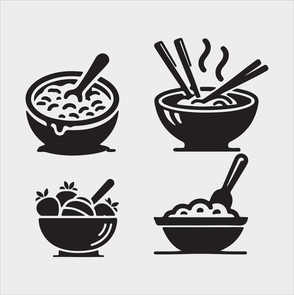 A Set of 4pcs food icon Silhouette Illustration with white Background vector