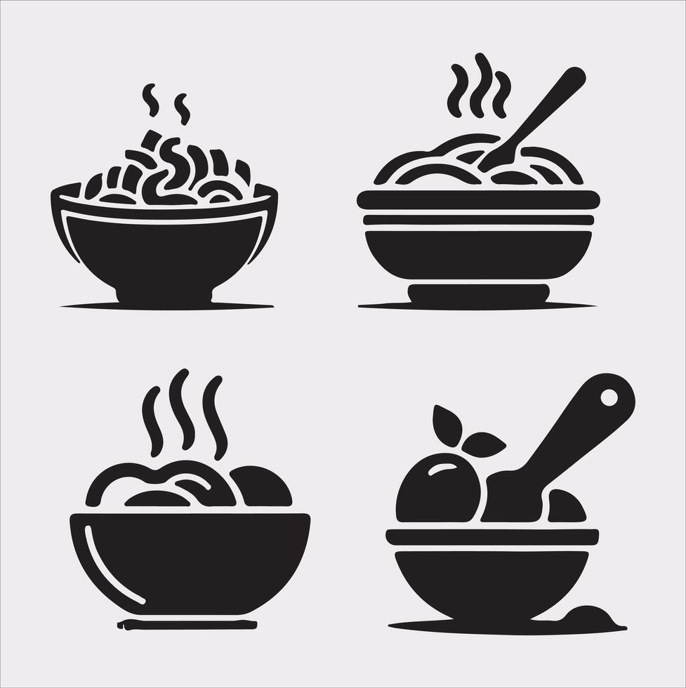 A Set of 4pcs food icon Silhouette Illustration with white Background vector