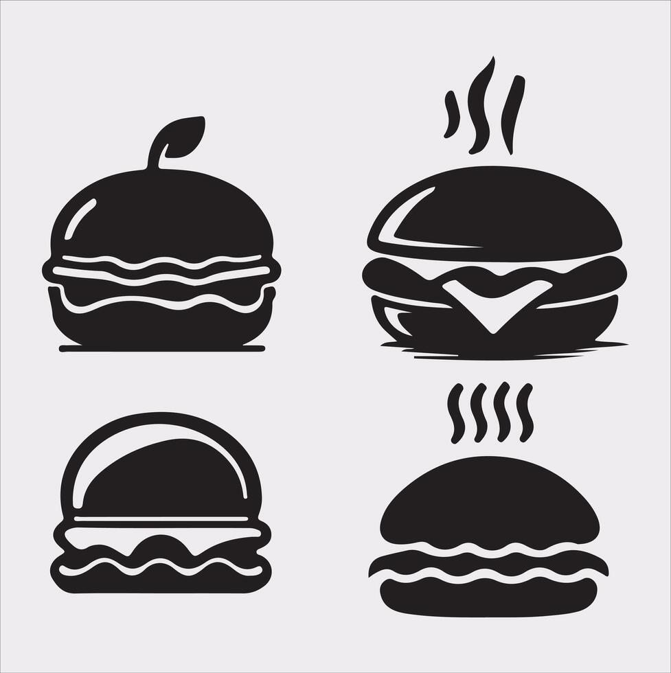 A Set of 4pcs food icon Silhouette Illustration with white Background vector