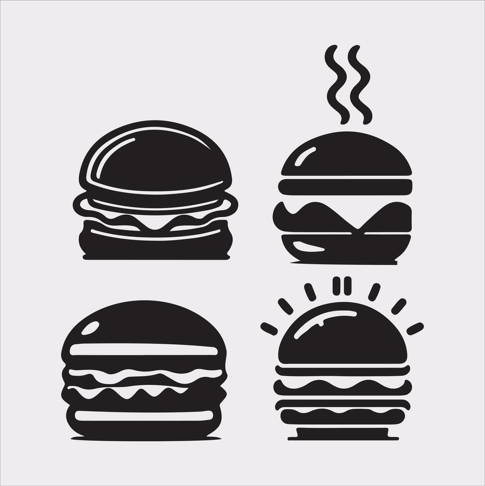 A Set of 4pcs food icon Silhouette Illustration with white Background vector