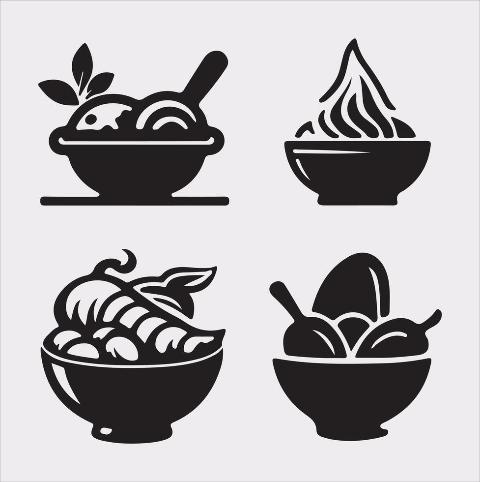 A Set of 4pcs food icon Silhouette Illustration with white Background vector