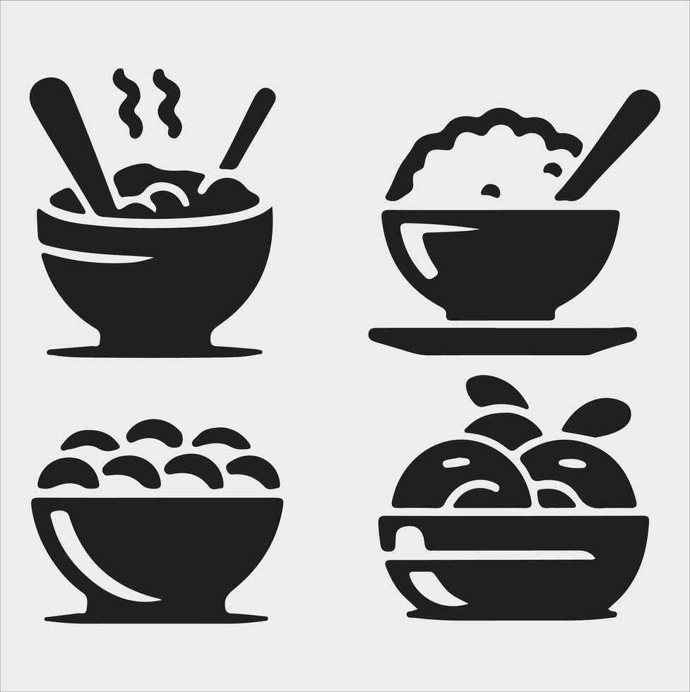 A Set of 4pcs food icon Silhouette Illustration with white Background vector