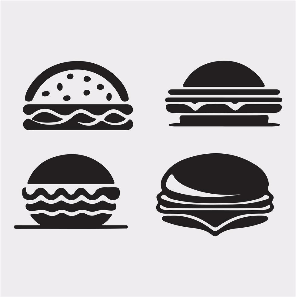 A Set of 4pcs food icon Silhouette Illustration with white Background vector