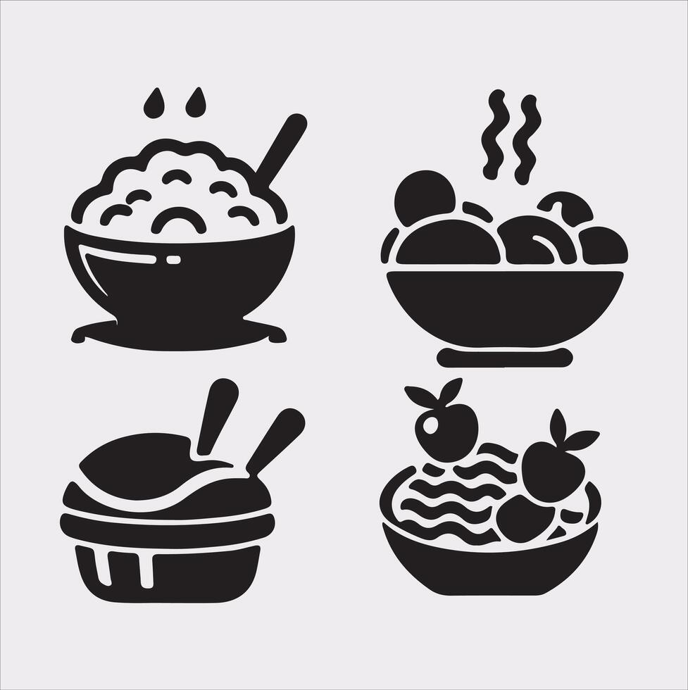 A Set of 4pcs food icon Silhouette Illustration with white Background vector