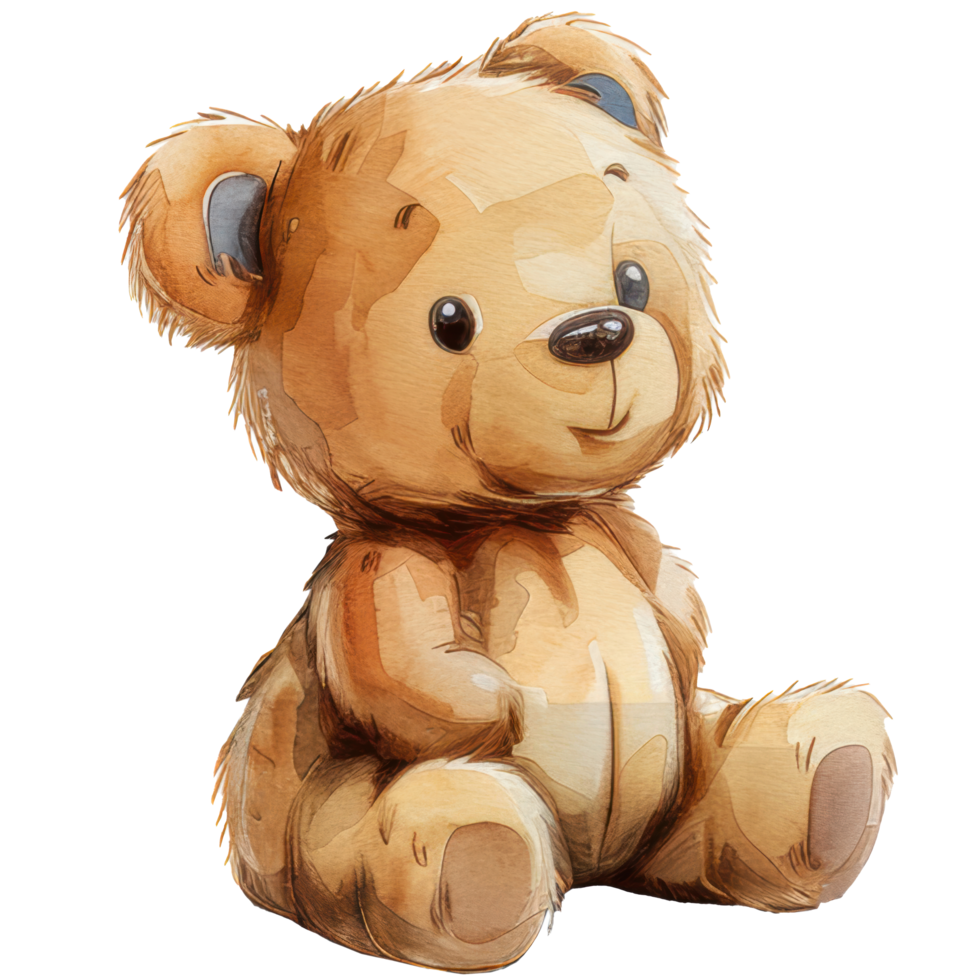 Watercolor cute brown bear doll clip art element illustration. Ai-Generated png