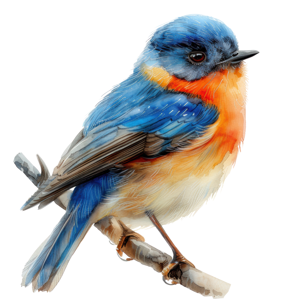 Watercolor bird on twig clip art element illustration. Ai-Generated png