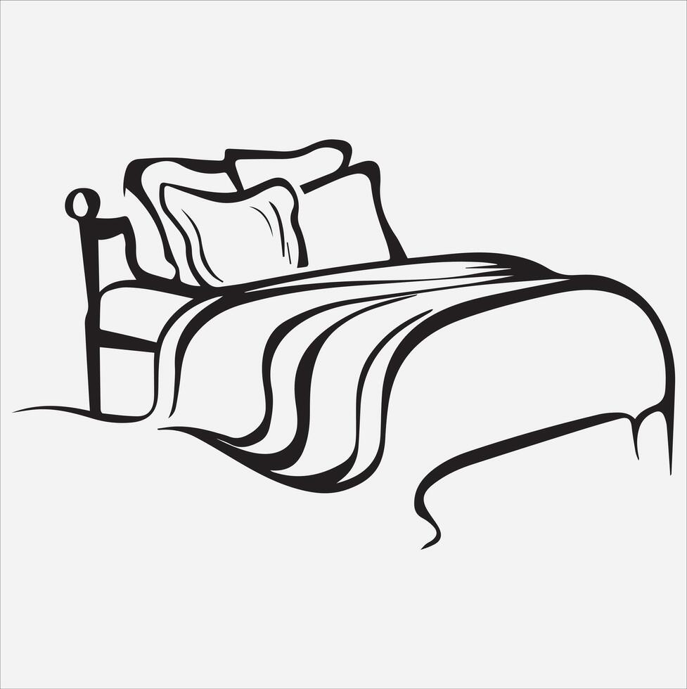 bed silhouette art illustration on White Background vector