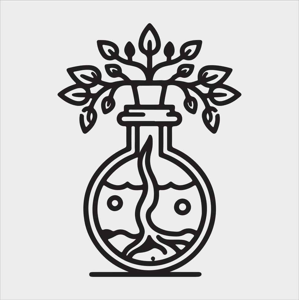 Potion tree line art Silhouette illustration on White Background vector