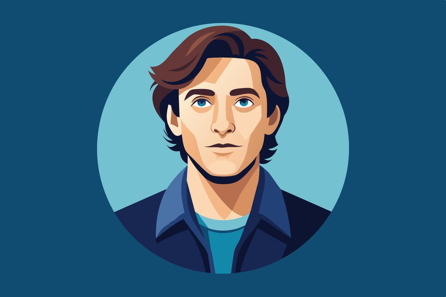 Illustrated Portrait of a Young Man With Brown Hair and Blue Eyes vector