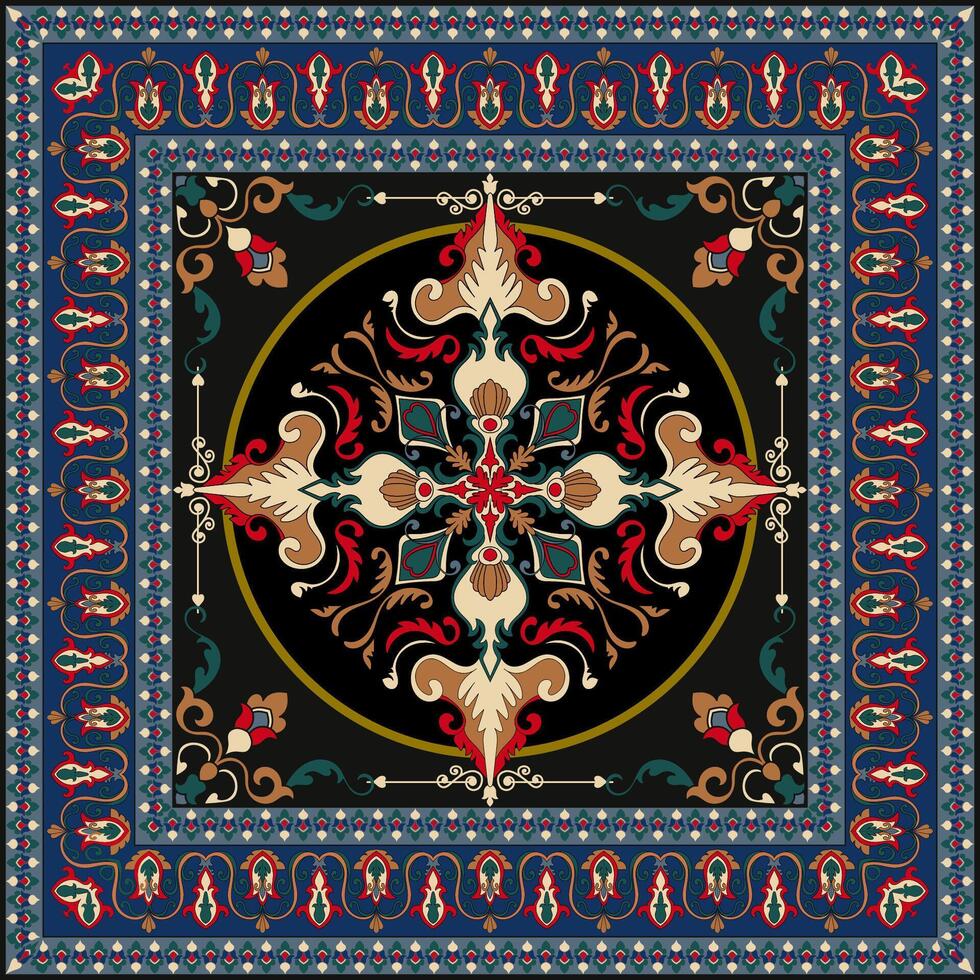 Colorful ornamental design for rug, tapis, yoga mat. Geometric ethnic clipart. Arabian ornamental carpet with decorative elements.Persian carpet vector