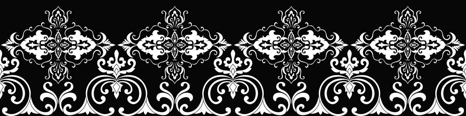 damask white lines seamless embroidered lace fabric For decorating tables, cloth edges, and black backgrounds. vector