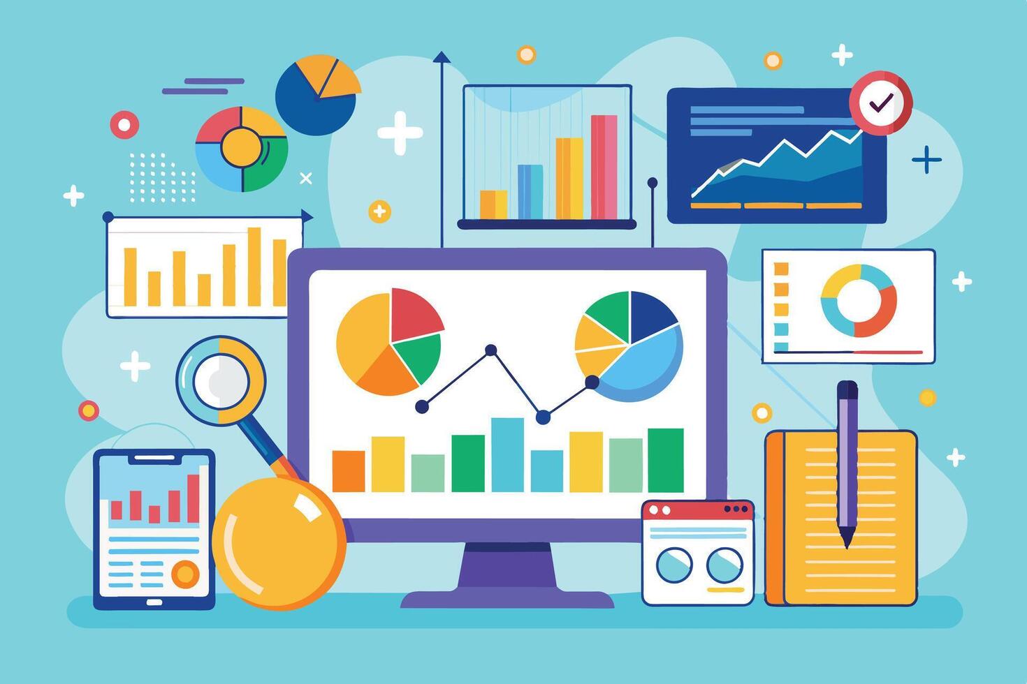 Business Analytics Data Visualization On Computer Monitor vector
