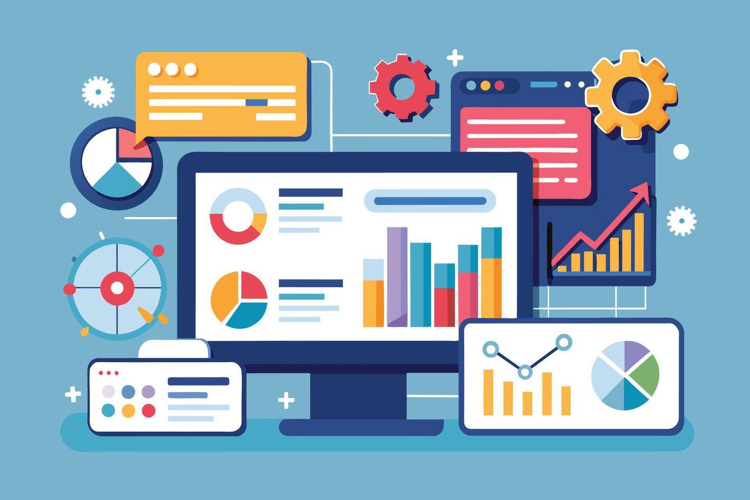 Modern Business Analytics Illustration With Charts and Graphs vector