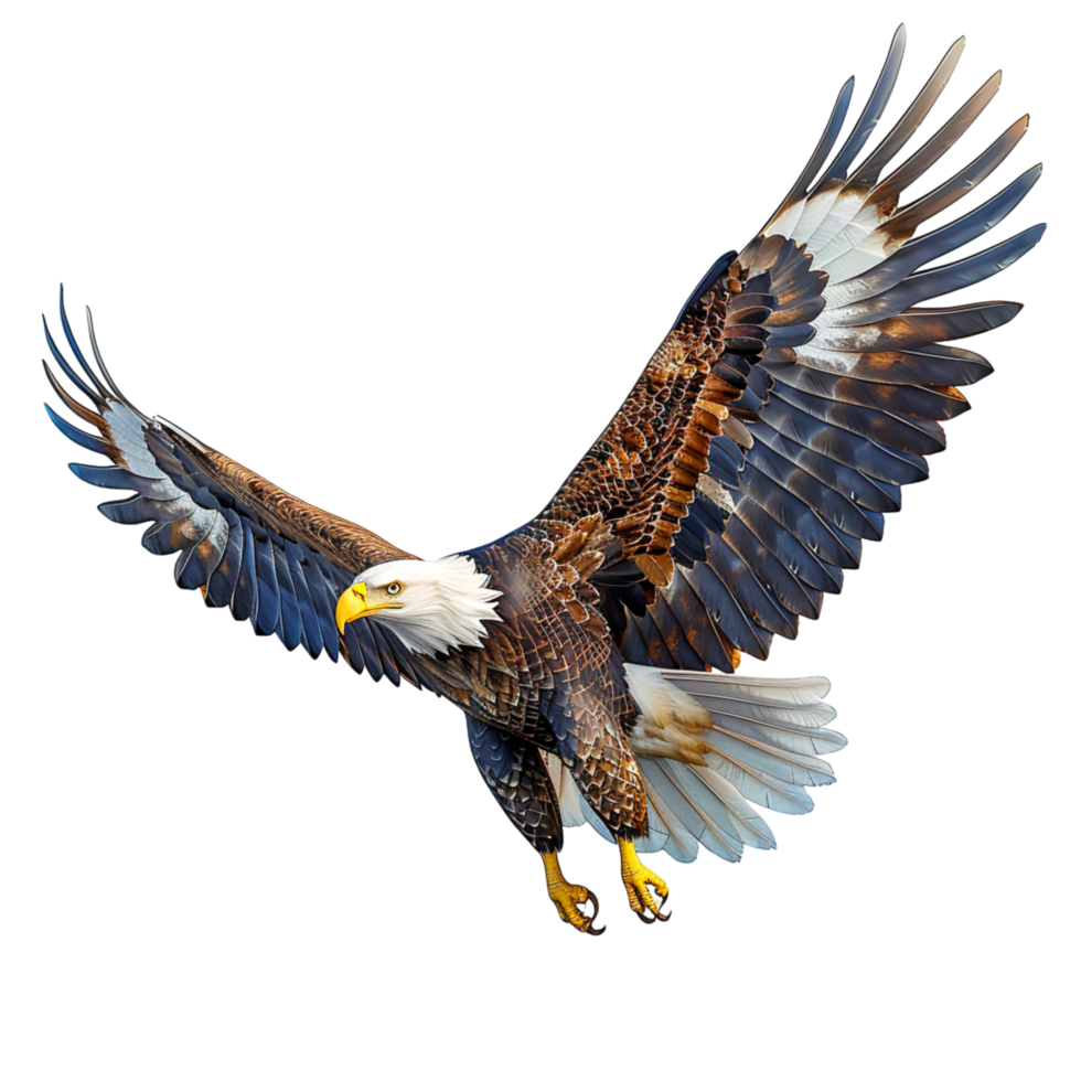 Majestic Bald Eagle Soaring in Isometric with Sharp Beak and Talons png