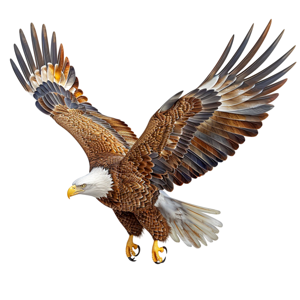 Majestic Bald Eagle Soaring in Isometric with Sharp Beak and Talons png