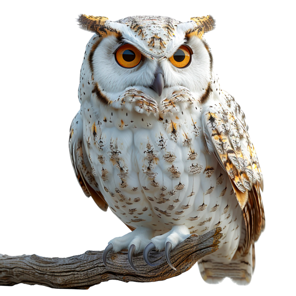 Wise Owl Perched on Branch Detailed 3D Rendered Isometric Illustration of Owl with Expressive Eyes png