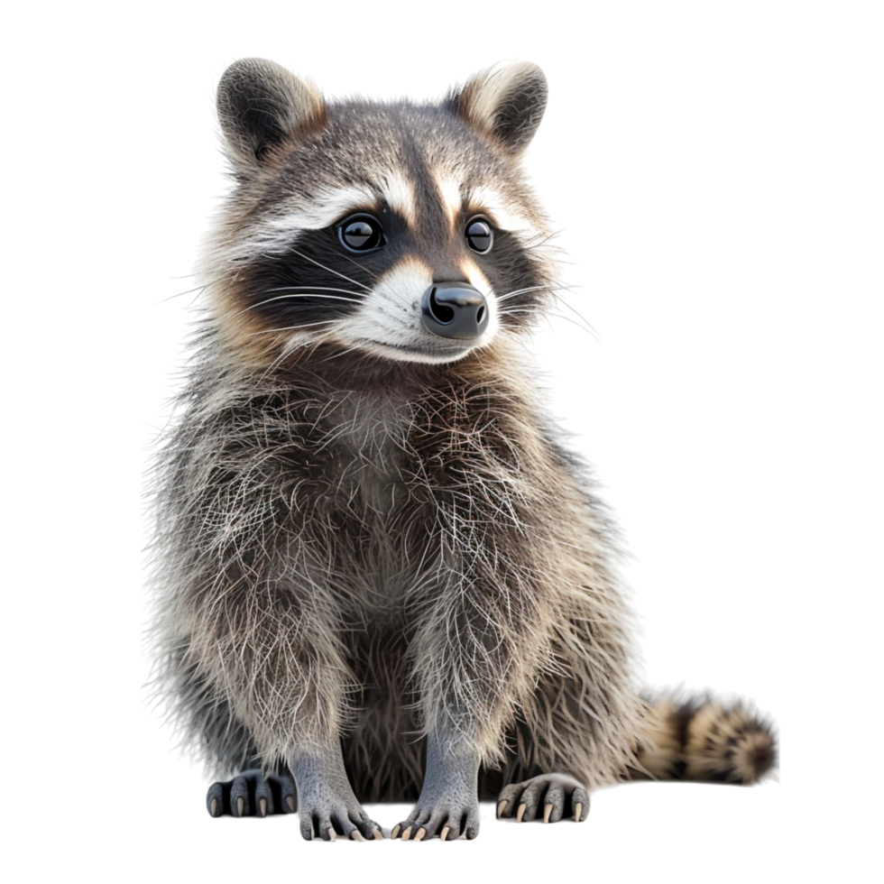 Playful Rendered Isometric Illustration of Curious Raccoon with Detailed Fur and Mischievous Eyes png