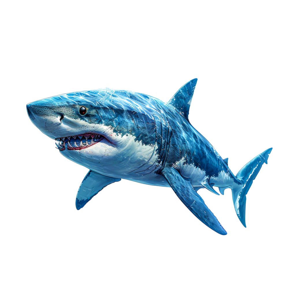 Fearless Shark Rendered Isometric Illustration of Menacing Predator with Detailed Texture png