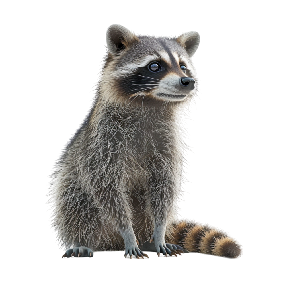 Playful Rendered Isometric Illustration of Curious Raccoon with Detailed Fur and Mischievous Eyes png