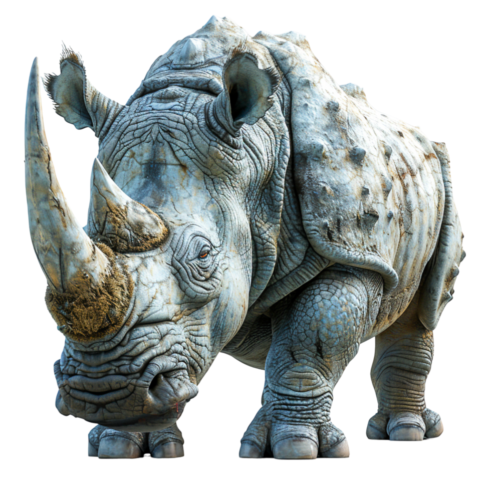 Majestic Rendered Isometric Illustration of a Charging Rhinoceros with Emphasized Horn png