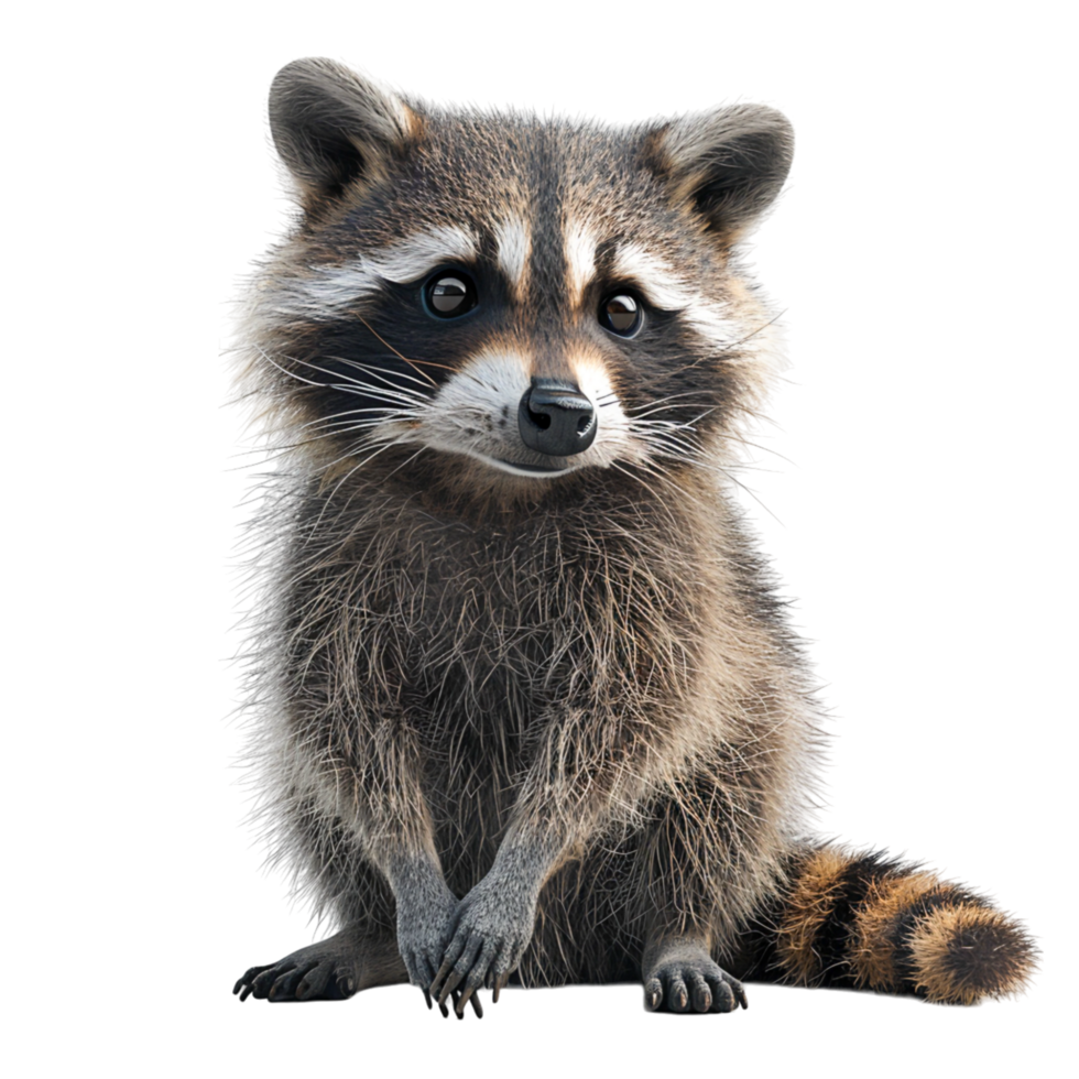 Playful Rendered Isometric Illustration of Curious Raccoon with Detailed Fur and Mischievous Eyes png