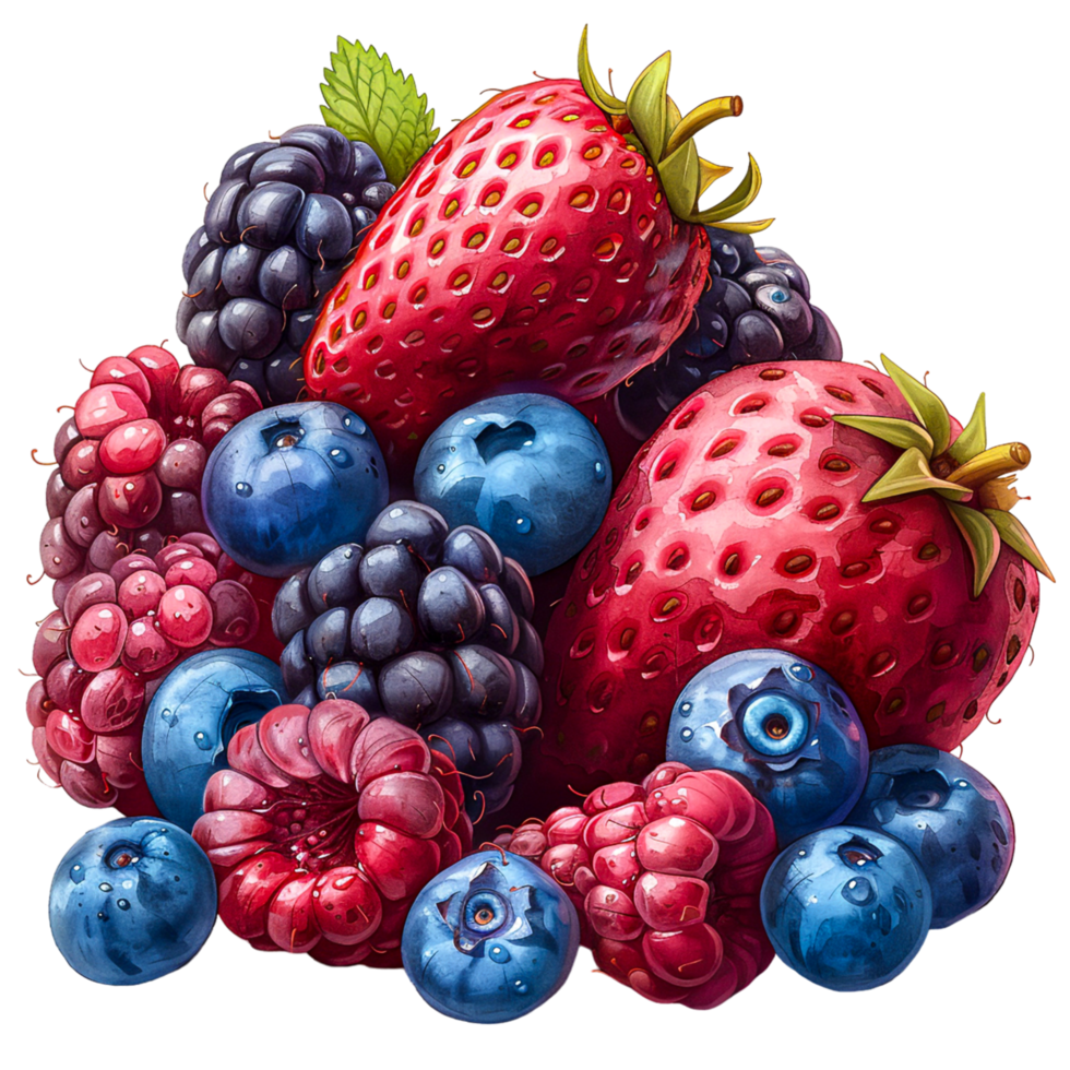 Fresh Mixed Berries and Assorted Fruits Illustration with Vibrant Colors png