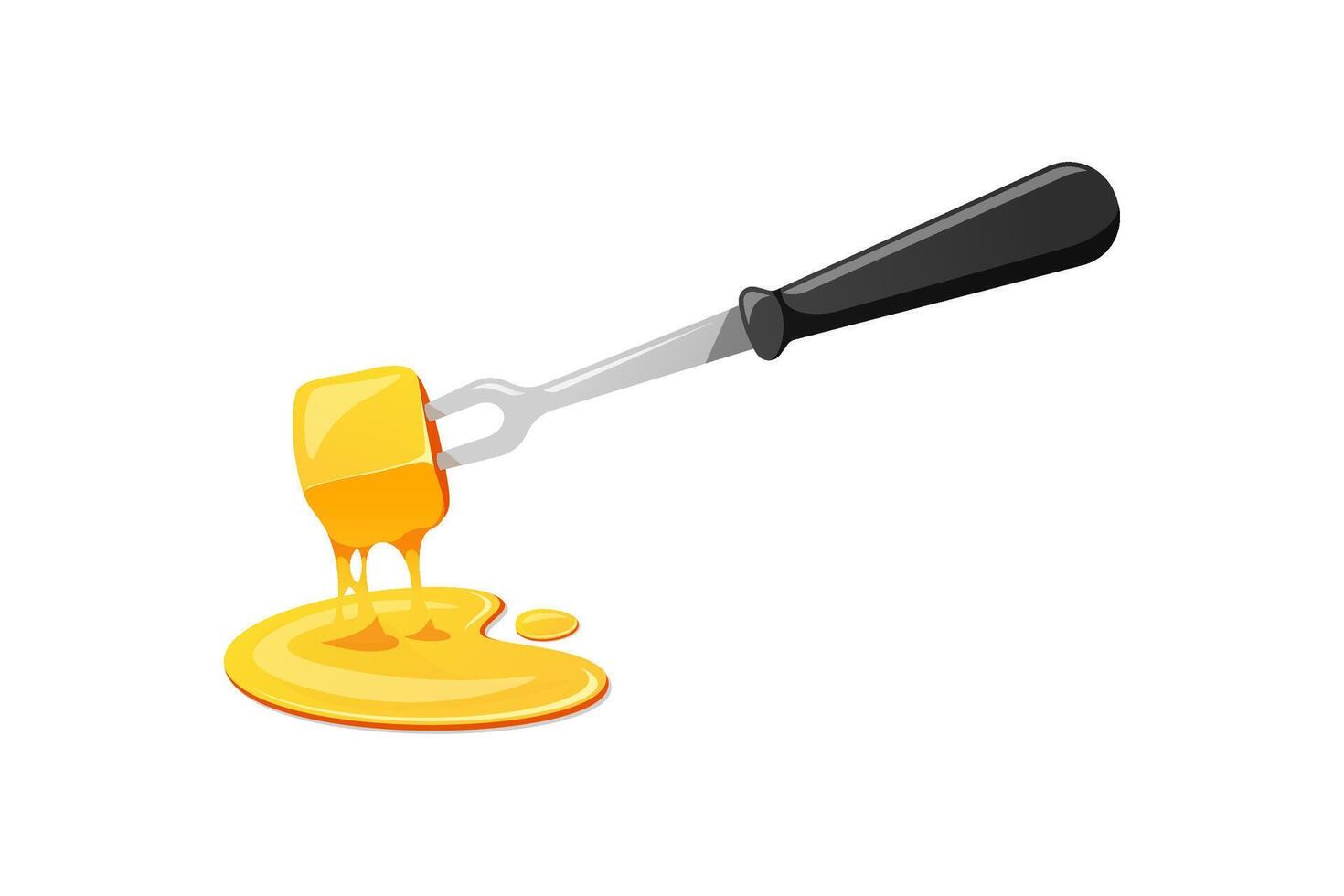 Illustration fork with cheese melt isolated on white background. vector