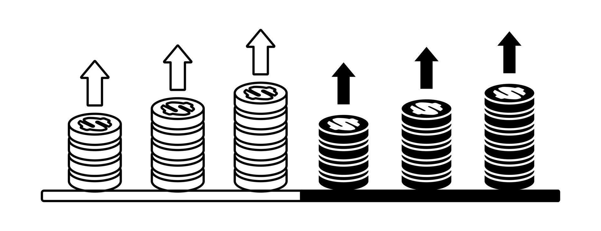 dollar growth icon set. profit coin symbol. isolated design on white background vector