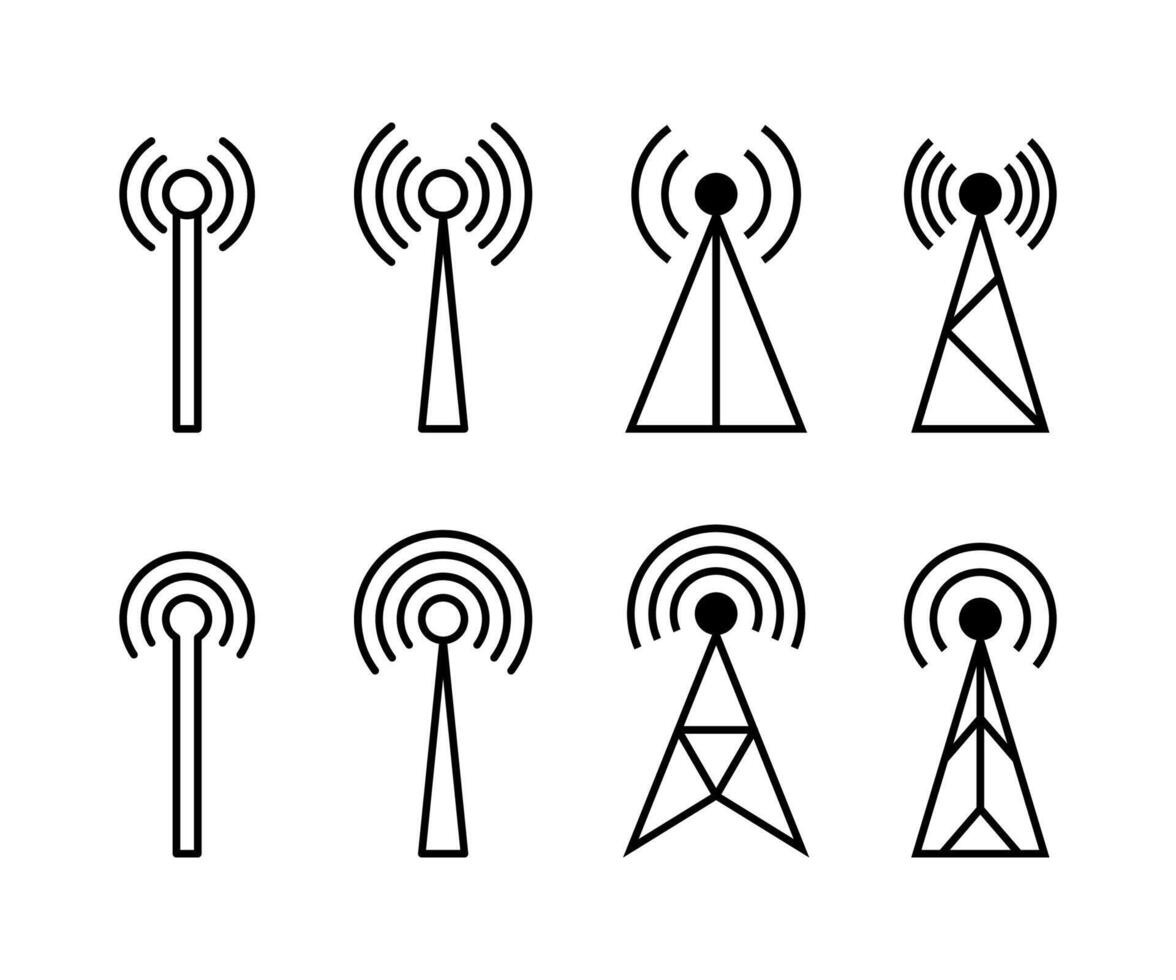 wireless antenna icon set. rester transmitter symbol. isolated design on white background vector