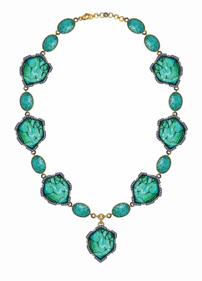 Necklace set with fancy turquoise jewelry design hand drawing on paper and make graphic . vector