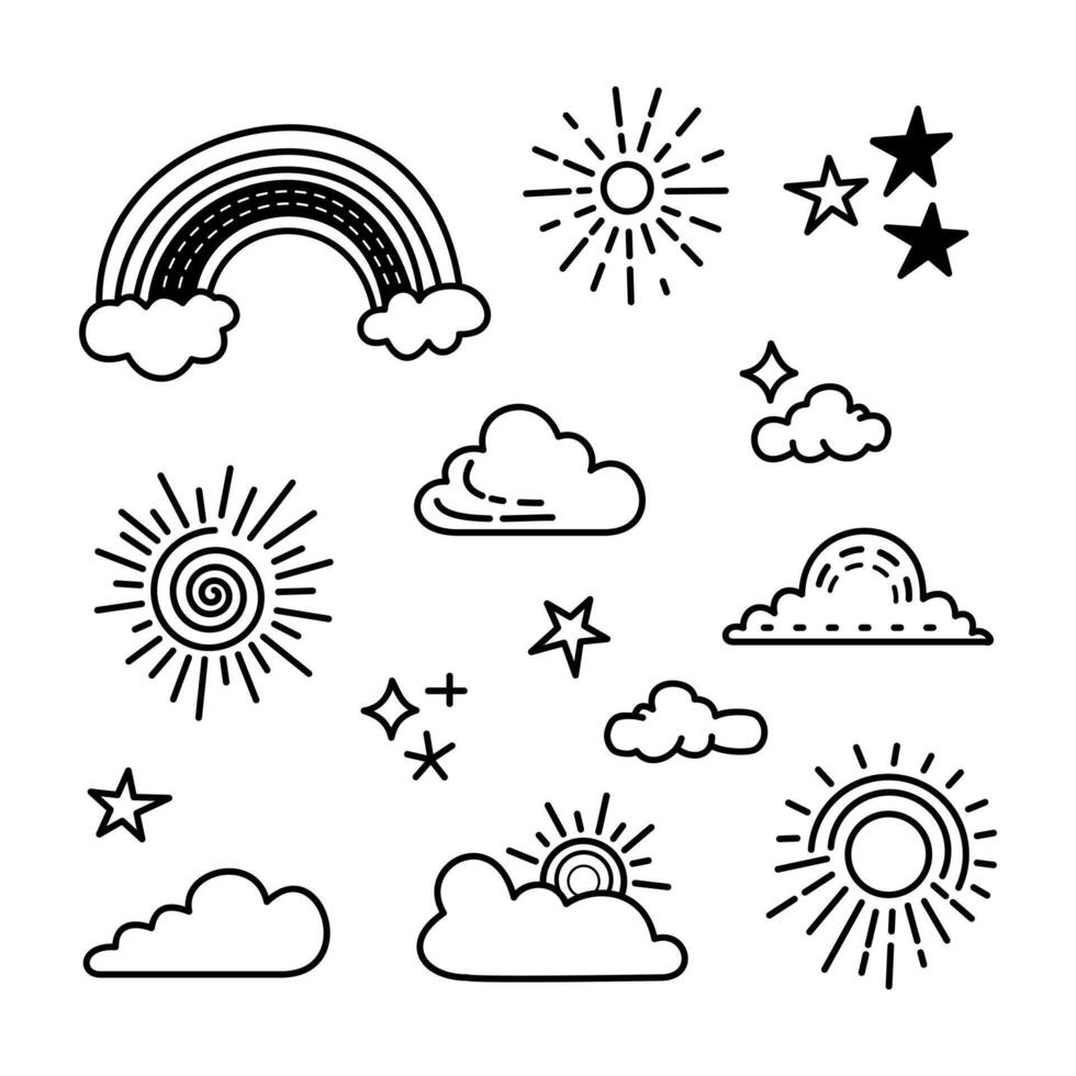 Illustration set of weather doodle elements, for design purposes vector