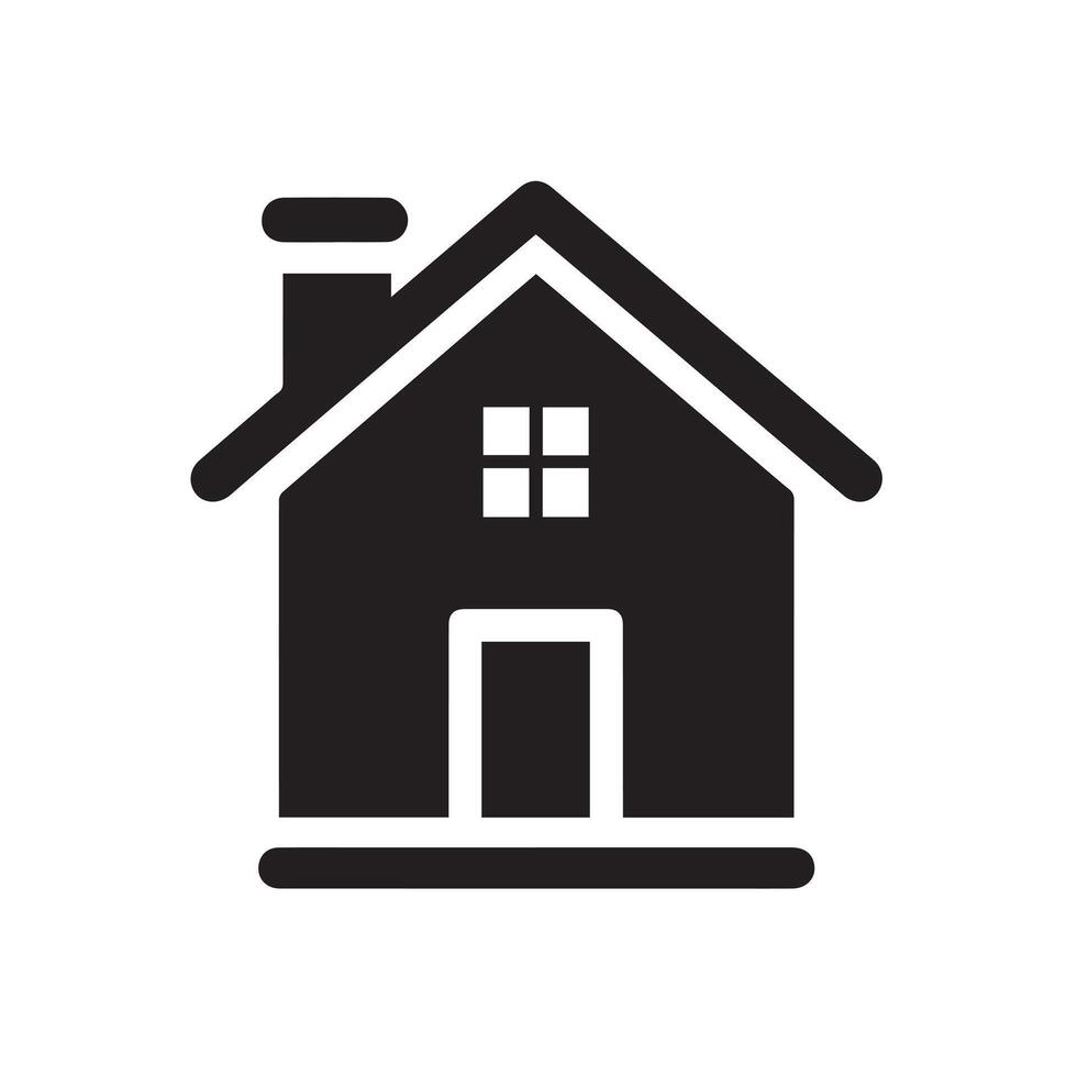 Minimalist Black Silhouette Icon of House with Triangular Roof and Chimney on White Background vector