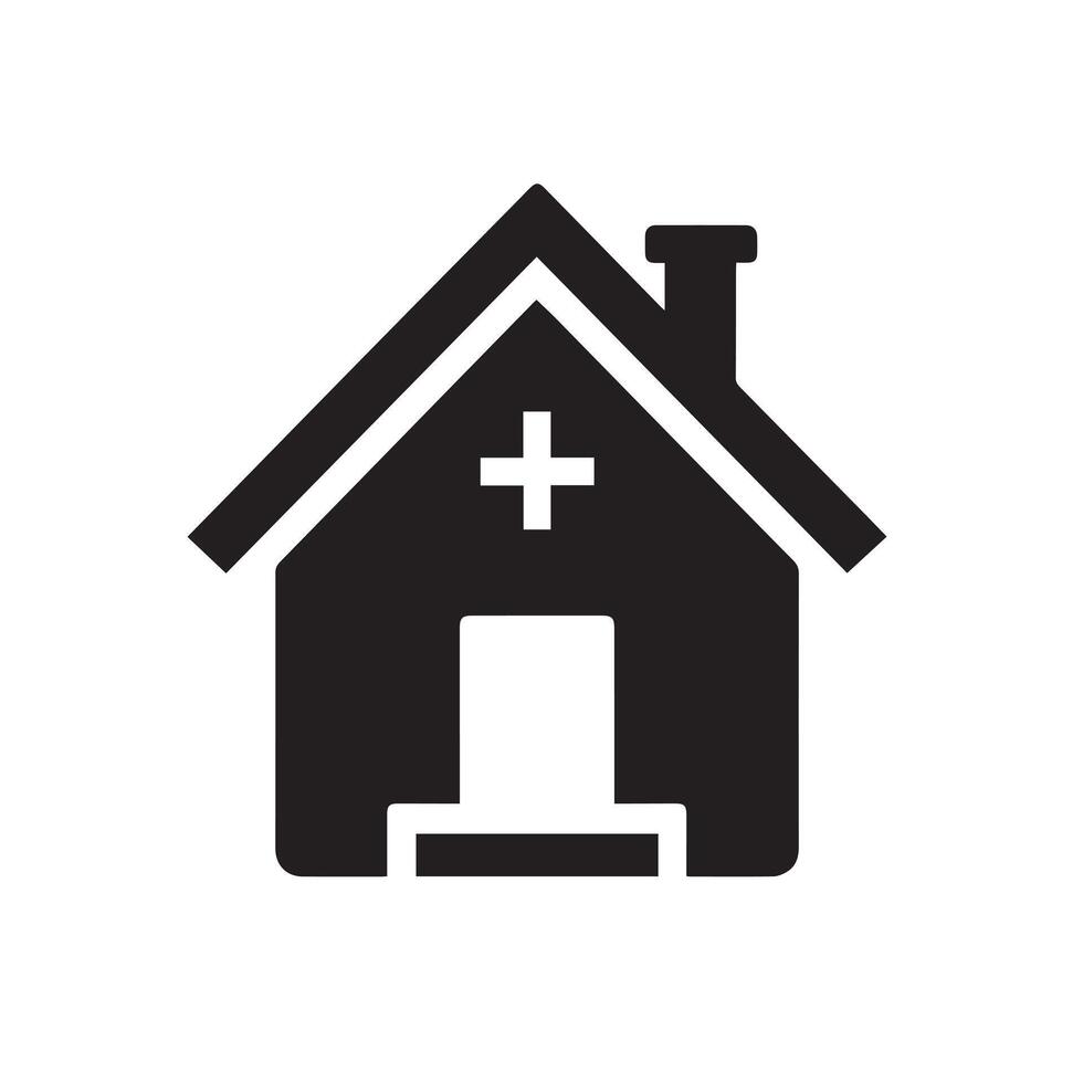 Minimalist Black Silhouette Icon of House with Triangular Roof and Chimney on White Background vector