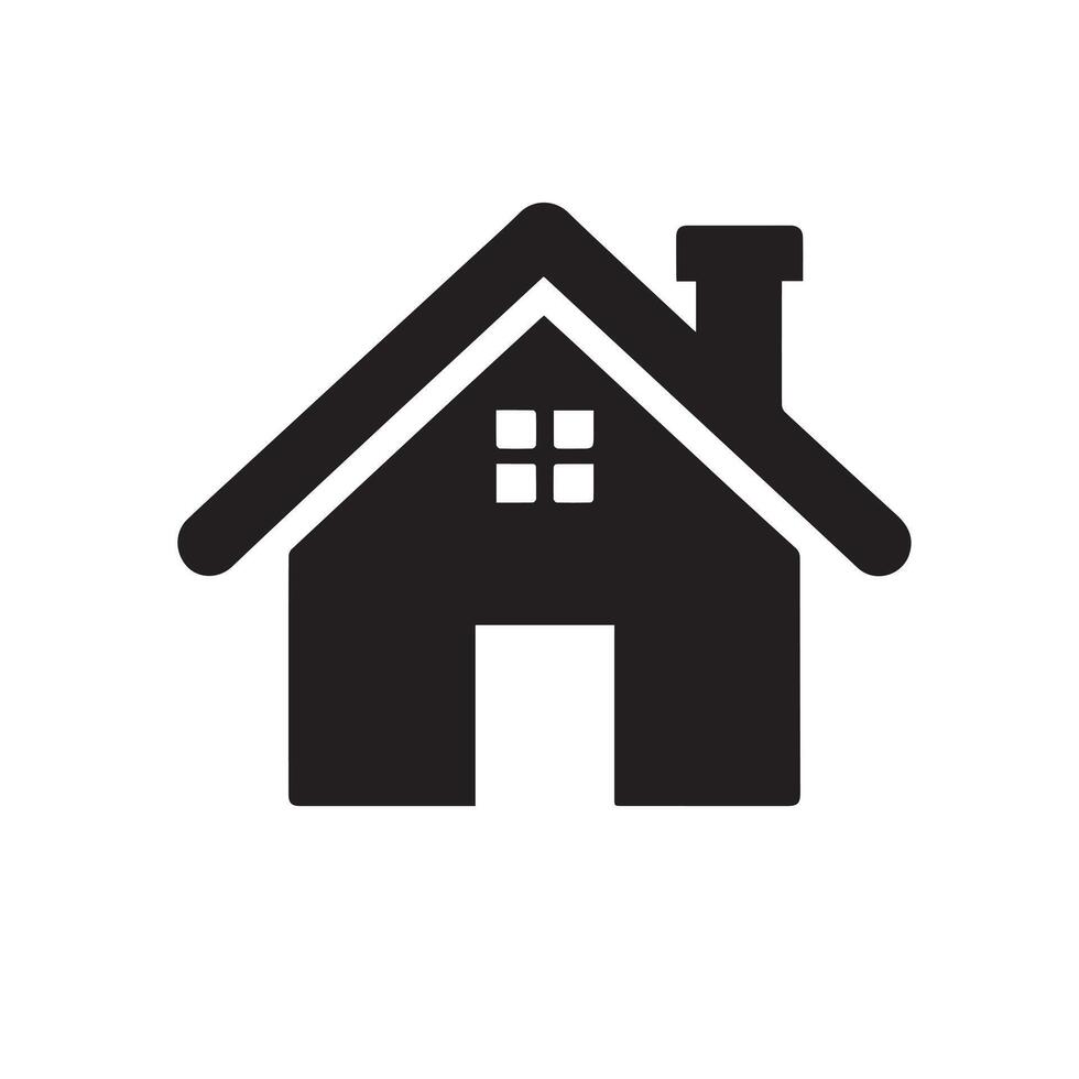 Minimalist Black Silhouette Icon of House with Triangular Roof and Chimney on White Background vector