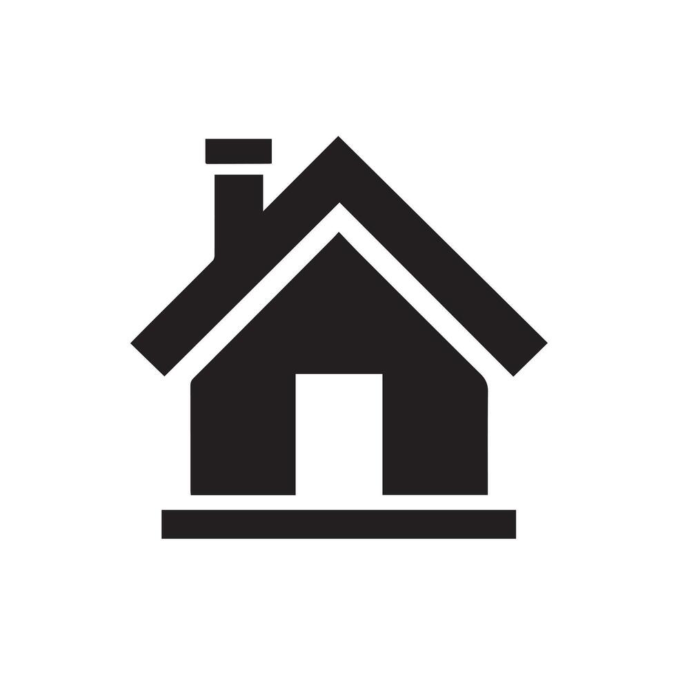 Minimalist Black Silhouette Icon of House with Triangular Roof and Chimney on White Background vector