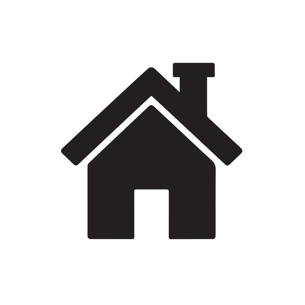 Minimalist Black Silhouette Icon of House with Triangular Roof and Chimney on White Background vector